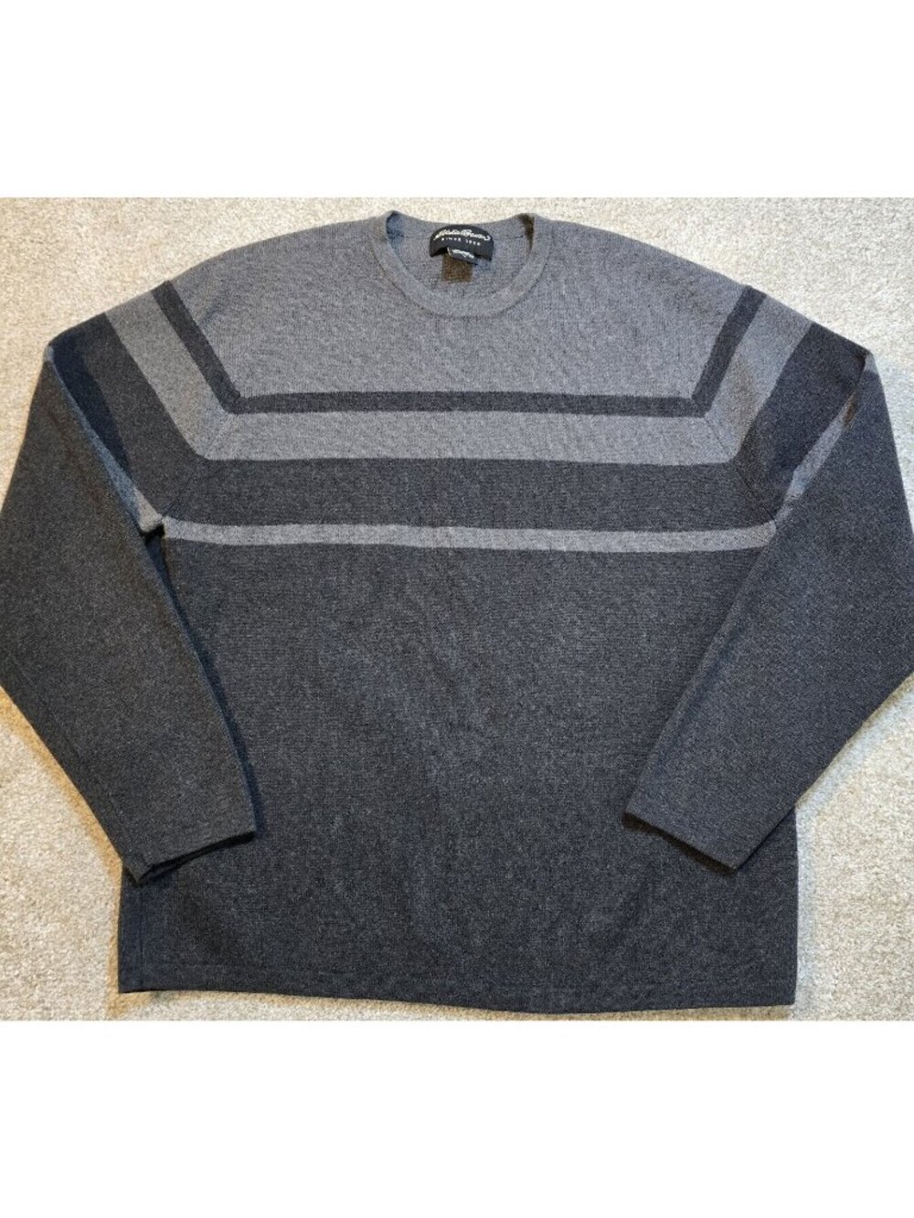 Eddie Bauer Sweater Pullover 100% Cotton Tight Knit Striped Dark Gray Men's L